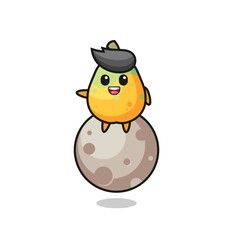 illustration of papaya cartoon sitting on the moon