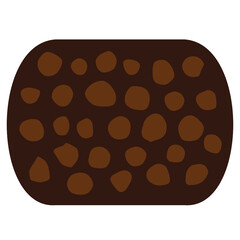 Rounded rectangular dark brown Chocolate candy with round cookie chocolate chips. Layered confectionery SVG