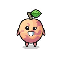cute pluot fruit mascot with an optimistic face