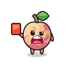 pluot fruit cute mascot as referee giving a red card