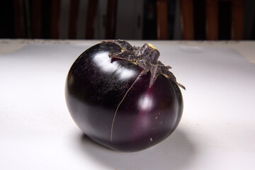 Eggplant, a traditional Chinese vegetable, on a tablecloth