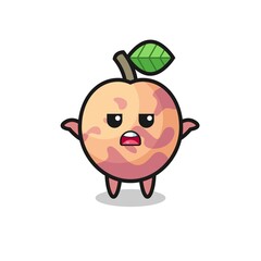 pluot fruit mascot character saying I do not know