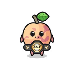 the MMA fighter pluot fruit mascot with a belt