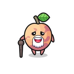 cute pluot fruit grandpa is holding a stick
