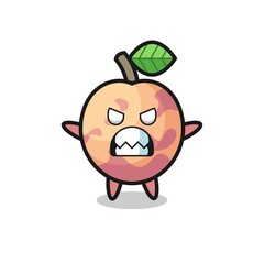wrathful expression of the pluot fruit mascot character
