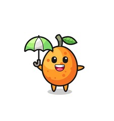 cute kumquat illustration holding an umbrella