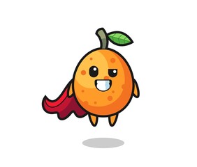 the cute kumquat character as a flying superhero