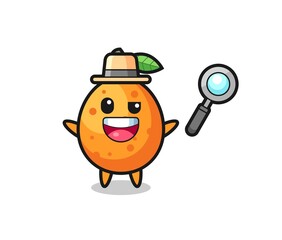 illustration of the kumquat mascot as a detective who manages to solve a case