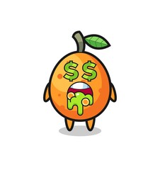 kumquat character with an expression of crazy about money