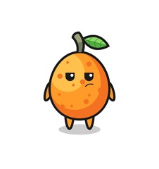 cute kumquat character with suspicious expression