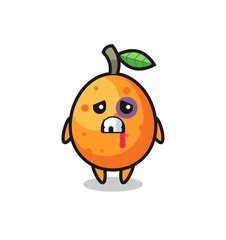 injured kumquat character with a bruised face