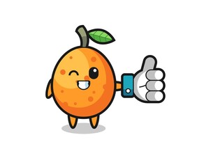 cute kumquat with social media thumbs up symbol