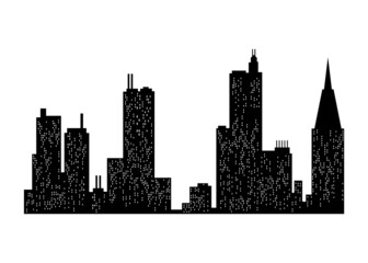 Fototapeta premium Cityscape silhouette. Monochrome panoramic view. Modern urban landscape. Horizontal urban night town. City building silhouette