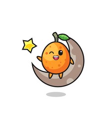 illustration of kumquat cartoon sitting on the half moon