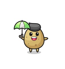 cute potato illustration holding an umbrella