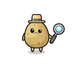 the mascot of cute potato as a detective