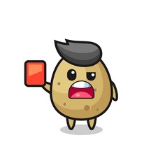 potato cute mascot as referee giving a red card