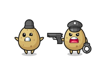 illustration of potato robber with hands up pose caught by police