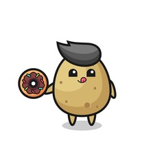 illustration of an potato character eating a doughnut