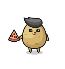 cute potato cartoon eating pizza