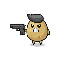 Obraz premium the cute potato character shoot with a gun