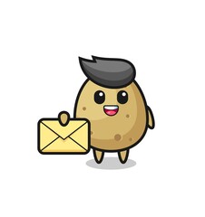 cartoon illustration of potato holding a yellow letter