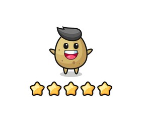 the illustration of customer best rating, potato cute character with 5 stars