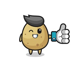 cute potato with social media thumbs up symbol