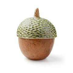 Beautiful brown acorn on white background. Oak nut. Handmade Ceramic acorn with Cap. Ready to Use and Sell.