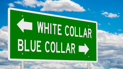 Rendered green highway sign illustrating a decision point or crossroads