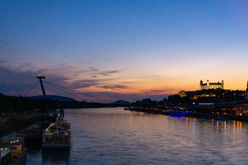 Fototapeta na wymiar View of Bratislava, Slovakia at sunset