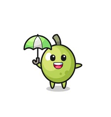 cute olive illustration holding an umbrella