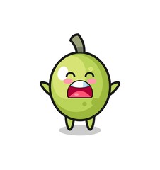cute olive mascot with a yawn expression