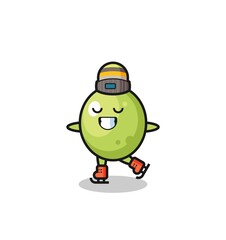 olive cartoon as an ice skating player doing perform