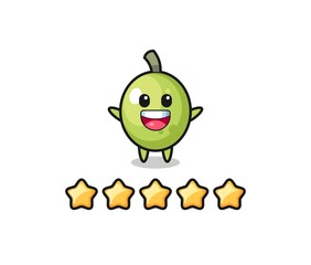 the illustration of customer best rating, olive cute character with 5 stars