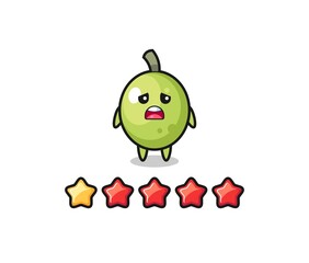 the illustration of customer bad rating, olive cute character with 1 star