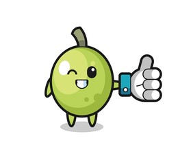 cute olive with social media thumbs up symbol