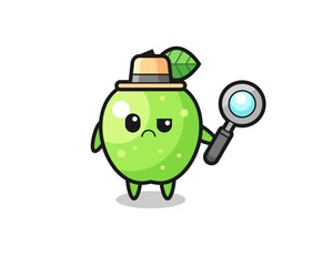 the mascot of cute green apple as a detective