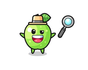 illustration of the green apple mascot as a detective who manages to solve a case