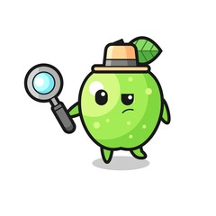 green apple detective character is analyzing a case