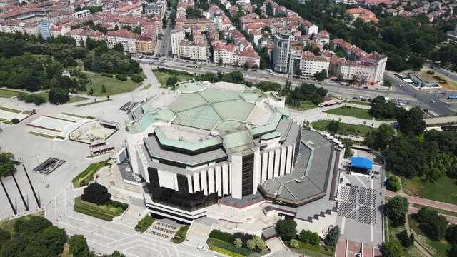  Aerial view of National Palace of Culture in city of Sofia, Bulgaria