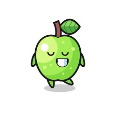 green apple cartoon illustration with a shy expression