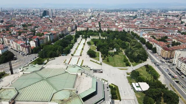  Aerial view of National Palace of Culture in city of Sofia, Bulgaria
