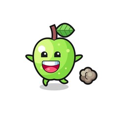 the happy green apple cartoon with running pose