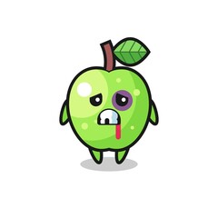 injured green apple character with a bruised face