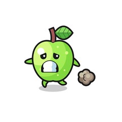 illustration of the green apple running in fear