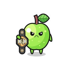 green apple mascot character as a MMA fighter with the champion belt