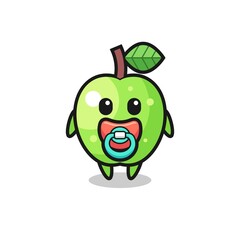 baby green apple cartoon character with pacifier