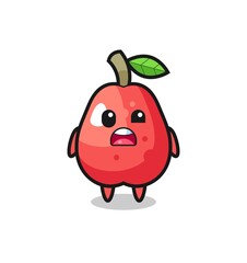 the shocked face of the cute water apple mascot