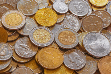 Euro coins on the table.